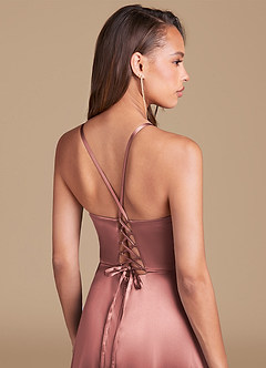 Azazie Maksim Bridesmaid Dresses Dusty Rose A-Line Metallic Satin Dress image2