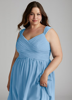 Azazie Angie Bridesmaid Dresses Powder Blue A-Line Corset Chiffon Dress image16