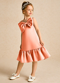 Azazie Kiwi Blumenmädchenkleider A-Linie Spaghetti Riemen Matte Satin Kleid Sonnenuntergang image5