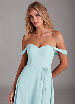 Azazie Aaron Bridesmaid Dresses Sea Glass A-Line Off the Shoulder Chiffon Convertible Dress image7