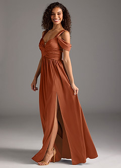 Azazie Lianne Bridesmaid Dresses Cedar Rose A-Line Off the Shoulder Stretch Satin Dress image7