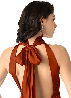 Azazie x Delaney Bridesmaid Dresses Paprika Sheath High Neck Stretch Satin Dress image5