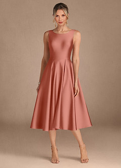 Azazie Fulton Moeder van de bruid jurken A-Lijn Jurk van Stretch Satijn Geplooid Zalm Roze image5