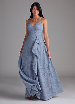 Azazie Naeem Bridesmaid Dresses Dusty Blue A-Line Floral Burnout Dress image4