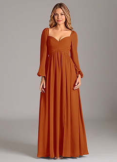 Azazie Alia Robes de demoiselle d'honneur Robe Trapèze en Mousseline de soie Manche longue Paprika image7