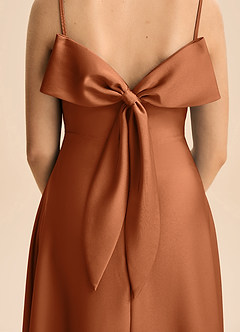 Azazie Isolde Junior Jurk van Stretch Satijn met A-Lijn Geplooid Koper image5