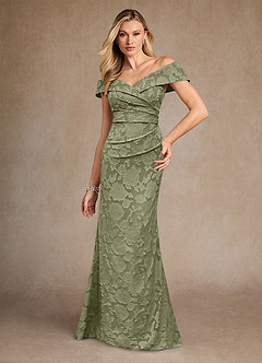 Azazie Canton Klänningar till brudens mor Klä Sjöjungfru i Blommig Utbrändhet Av axeln Pistasch image3