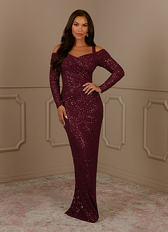 Azazie Indra Mother of the Bride Dresses Cabernet Sheath Sequins Lace Dress image1