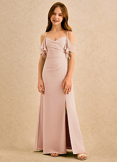 Azazie Pippy Girls Formal Robe Demoiselle D'honneur Fillette Robe Trapèze en Mousseline de soie Encolure en Forme de Cœur Rose Anglais image3