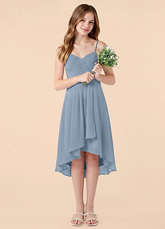 Azazie Mariam Junior Dusty Blue A-Line Pleated Chiffon Dress image5