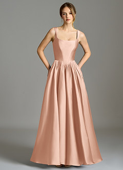 Azazie Verina Bridesmaid Dresses Rose Gold A-Line Pleated Stretch Satin Dress image3