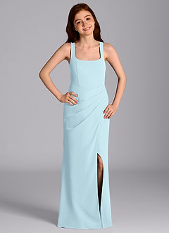 Azazie Mero Junior 인어 주름진 쉬폰 플로어 길이 주니어 신부 들러리 드레스 image3