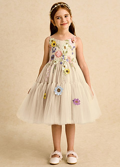 Azazie Osea vestidos de niña de las flores Vestido de Champán de Tul de Princesa con Plisado image7