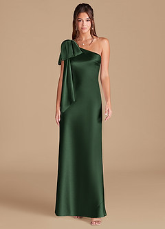 Azazie Capri Bridesmaid Dresses Eucalyptus Sheath One Shoulder Metallic Satin Dress image3