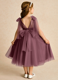 Azazie Dori Robe Demoiselle D'honneur Fillette Robe Trapèze en Tulle Rayé Sangria image1