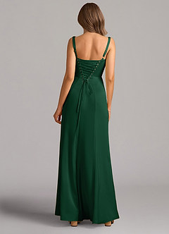 Azazie Amaris Bridesmaid Dresses Dark Green A-Line Corset Stretch Satin Dress image3