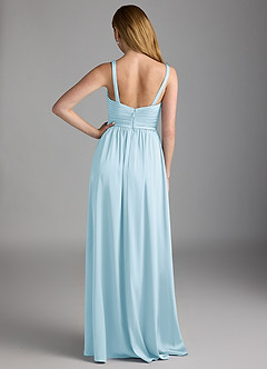 Azazie Chanel Bridesmaid Dresses Sky Blue A-Line Pleated Stretch Satin Dress image2