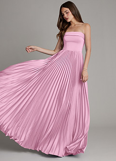 Azazie Mariana Vestidos de damas de honor Vestido Rosa Caramelo de Satén Elástico de Línea A con Plisado image5