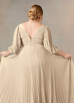 Azazie Zahara Mother of the Bride Dresses Champagne A-Line V-Neck Pleated Chiffon Dress image12