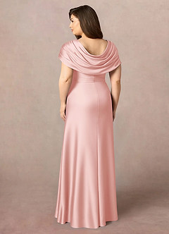 Azazie Branford Mother of the Bride Dresses Powder Pink A-Line Pleated Stretch Satin Dress image10