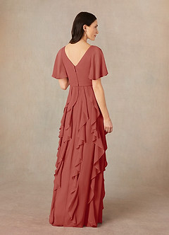 Azazie Watson Final Sale Terracotta A-Line V-Neck Chiffon Dress image4