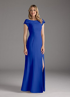 Azazie Cupid Final Sale Royal Blue A-Line Boatneck Lace Chiffon Dress image3