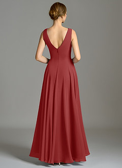 Azazie Wonderland Bridesmaid Dresses Rust A-Line Pleated Chiffon Dress image2