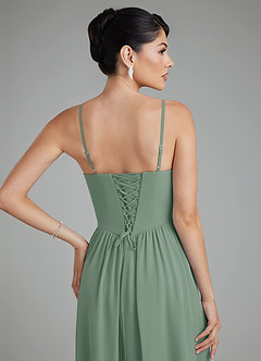 Azazie Alisha Robes de demoiselle d'honneur Robe Trapèze en Mousseline de soie Corset Sauge D'argent image10
