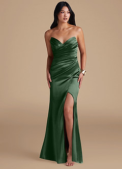 Azazie Yola Bridesmaid Dresses Eucalyptus Sheath Pleated Metallic Satin Dress image6