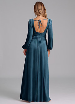 Azazie Norah Bridesmaid Dresses Blue Topaz A-Line Long Sleeve Velvet Dress image6