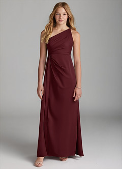 Azazie Mika Junior Robe Trapèze en Satin extensible Plissée Cabernet image3