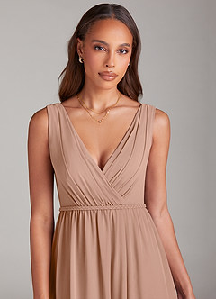 Azazie Tanicia Bridesmaid Dresses Champagne Rose A-Line Pleated Chiffon Dress image5