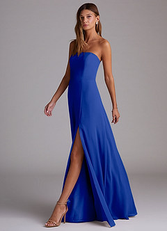 Azazie Wren Bridesmaid Dresses Royal Blue A-Line Side Slit Chiffon Convertible Dress image4