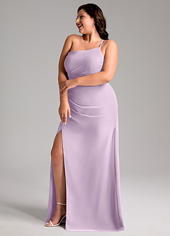 Azazie Eren Vestidos de damas de honor Vestido de Lila Esmerilada de Gasa de Corte Recto con Hombro unilateral image11