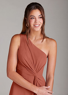 Azazie Brooke Jurken voor bruidsmeisjes Jurk van Chiffon met A-Lijn One-Shoulder Klei image6