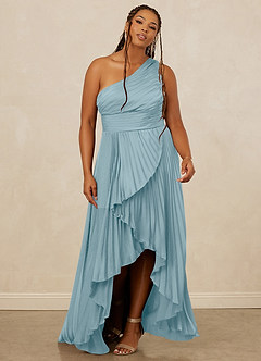 Christian Siriano Bridal for Azazie 1008 Robes de demoiselle d'honneur Robe Trapèze en Satin extensible Ue épaule Bleu Maussade image9