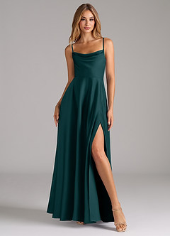 Azazie Elle Bridesmaid Dresses Pine A-Line Pleated Stretch Satin Dress image4