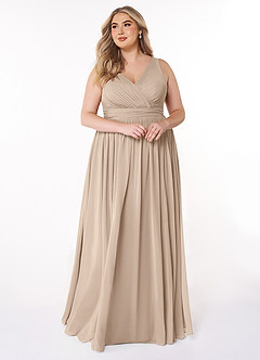 Azazie Kora Bridesmaid Dresses Taupe A-Line Pleated Chiffon Dress image10