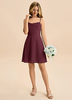 Azazie Bear Junior Cabernet A-Line Pleated Chiffon Dress image3