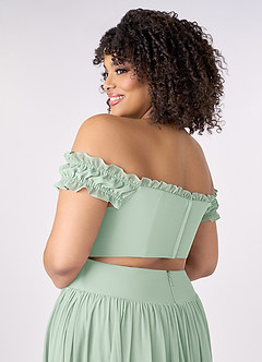 Barbie ♥ Azazie Jurken voor bruidsmeisjes Converteerbaar Jurk van Chiffon met A-Lijn Off the Shoulder Agave image12