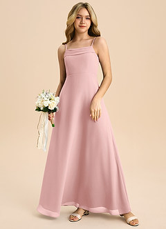 Azazie Anselie Junior Vestido de Rosa Empolvado de Gasa de Corte en A con Vestidos sin tirantes image7