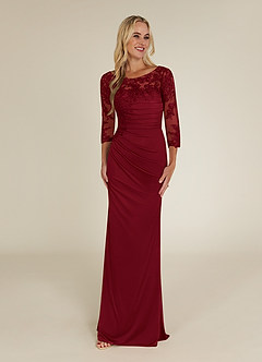 Azazie Alisondra Mother of the Bride Dresses Burgundy Sheath Scoop Lace Lace Dress image1