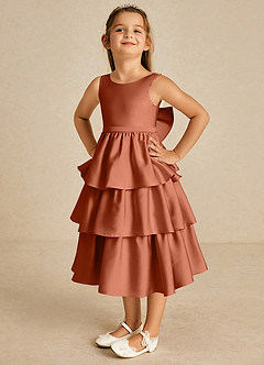 Azazie Margery Blumenmädchenkleider A-Linie Schleifen Stretch-Satin Kleid Zedernrose image3