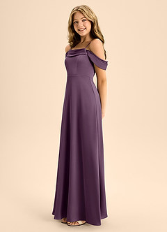 Azazie Anselie Junior Vestido de Ciruela de Satén Elástico de Corte En A con Vestidos sin tirantes image6