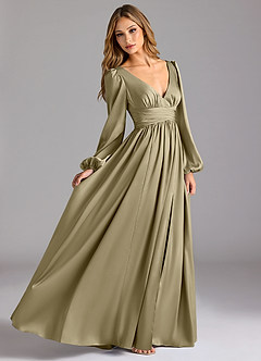 Azazie Norah Bridesmaid Dresses Moss Green A-Line Stretch Satin Dress image3