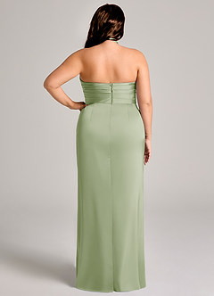 Azazie Jemma Jurken voor bruidsmeisjes Jurk van Stretch Satijn met Kolom Geplooid Stoffige Salie image12