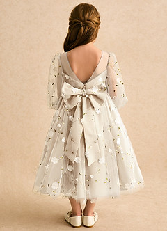 Azazie Elowen Flower Girl Dresses Champagne A-Line Sweetheart Neckline Lace Dress image2