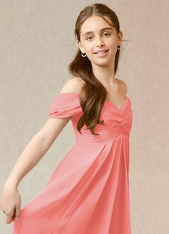 Azazie Kaitlynn Junior Jurk van Chiffon met A-Lijn Off the Shoulder Koraal image6