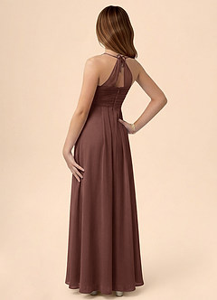 Azazie Ginny Junior Espresso A-Line Pleated Chiffon Dress image2