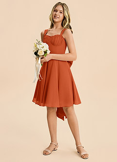 Azazie Arie Junior Burnt Orange A-Line Ruched Chiffon Dress image3
